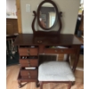 Image 1 : Wood, jewelry, and make up counter with chair and mirror
L36 W16 H31