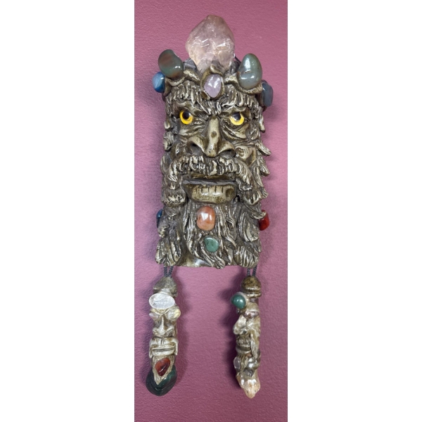 Pagan Mythological 'Green Man' w/ Chakra Crown 11"Tall - Celtic Nature Idol 