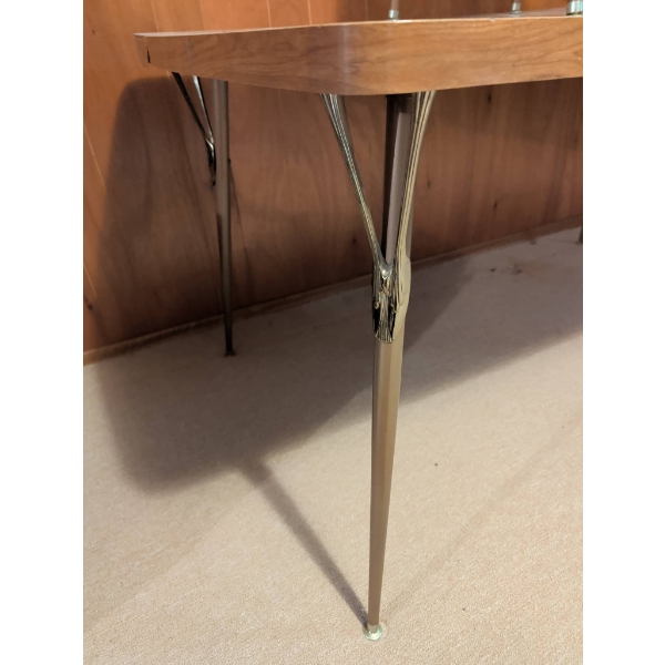 Wood-Laminate Dining Table and Metal Chair with Upholstered Backrest