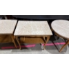Image 3 : Set of Wood Tables with Marble Tops - 2 Side, Circle, Coffee Table  measured in descriptions