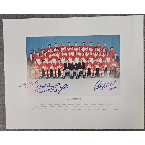 Team Canada 1972 Group Photograph Signed by Brad Park, Marcel Dionne, Don Awrey, Pete Mahovlish