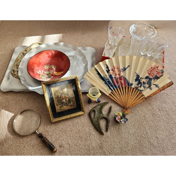 Silhouette Trays 18 X 12 and 13" Diameter, Print 6 X 7, Crystal Vase 4.5" Top, 8 T and More!