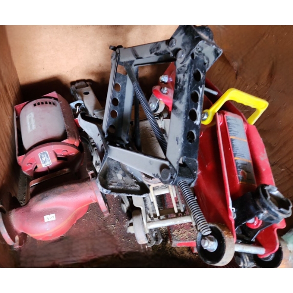 Assortment of Jacks, Hitches and Armstrong Pump