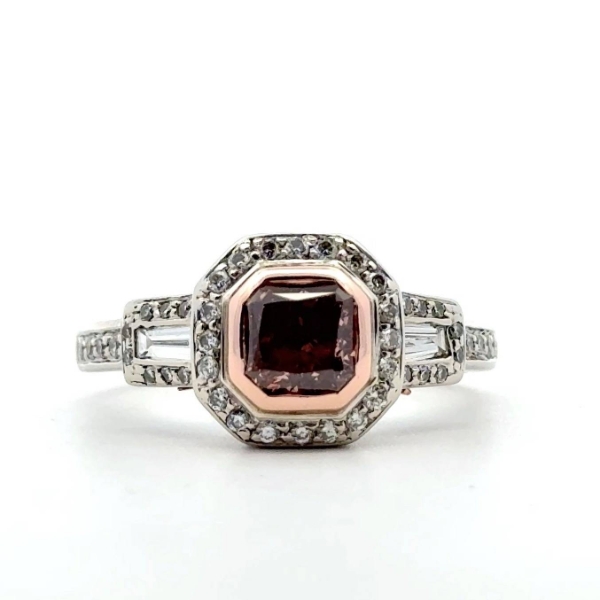 18k White and Rose Gold 1.00ct Radiant Cut Fancy Deep Pink Diamond Ring, SI-2 Clarity