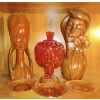 Image 1 : Artistic Wood Sculpture of a Maiden & African Lady w/L.E. Smith Amberina Candy Dish