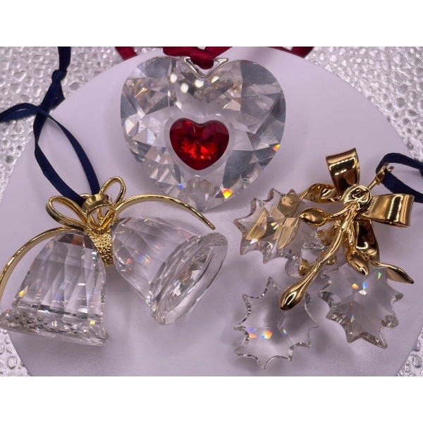 Swarovski Crystal Christmas Ornaments Bells, Mistletoe and Heart 