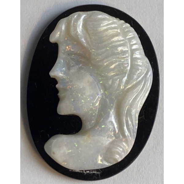 Lightning Ridge Opal & Onyx Cameo 12.1 ct Hand Carved Oval Cameo