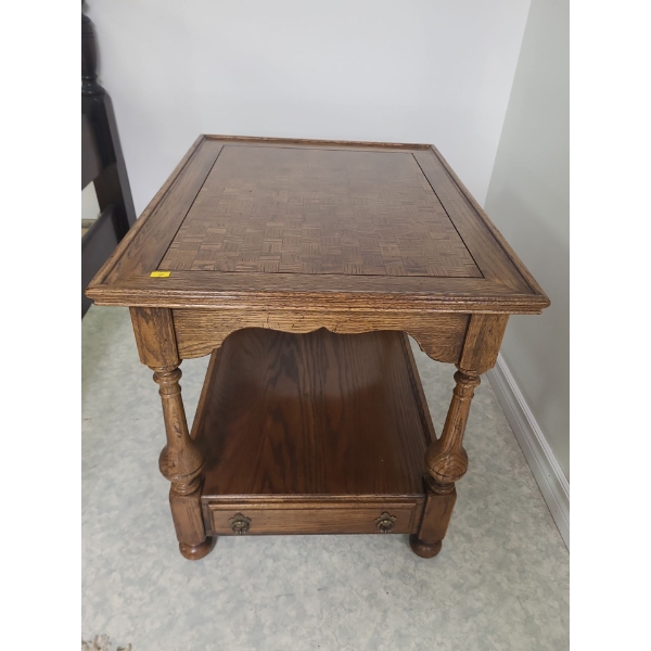 Wooden 2 tiered side table with 1 drawer - 21W, 27D, 23T