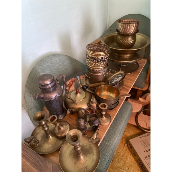 Brassware Candle Holders, Bowls, and Teapots 