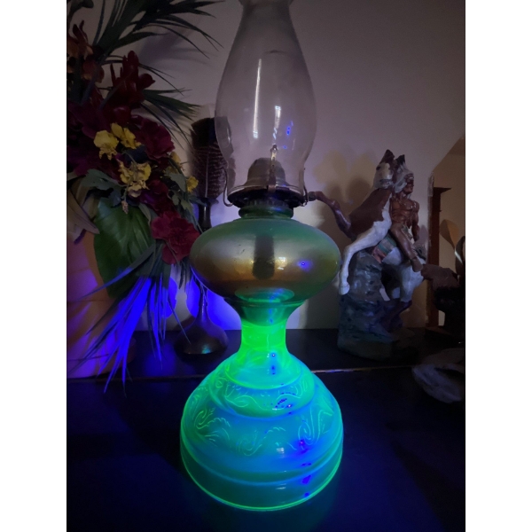 uranium glass lantern, green in colour