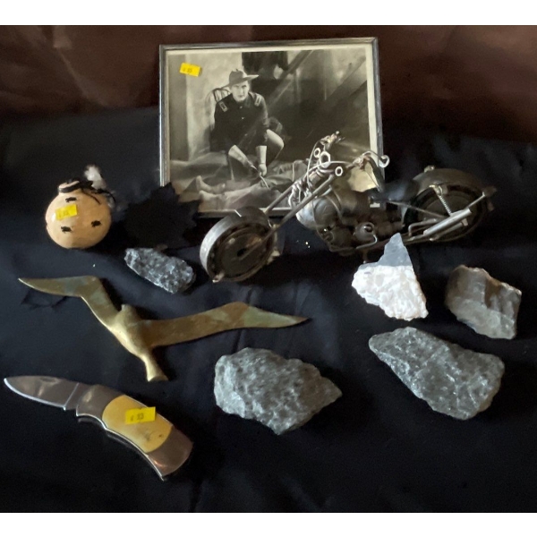 Metal Desktop Hog Folding Pocket Knife Assorted Fossil Rocks Bison Ball