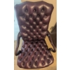 Image 3 : Tufted High-Back Genuine Leather Armchair with Mahogany Frame