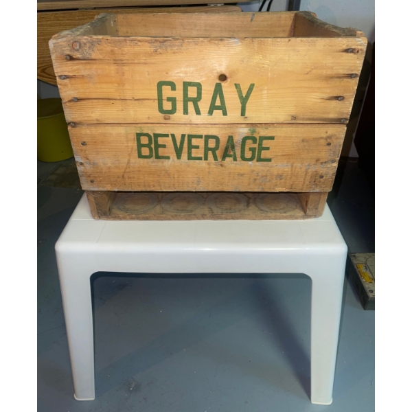 Antique MIlk Crate Reads 'Gray Beverage' Rubbermaid End Table