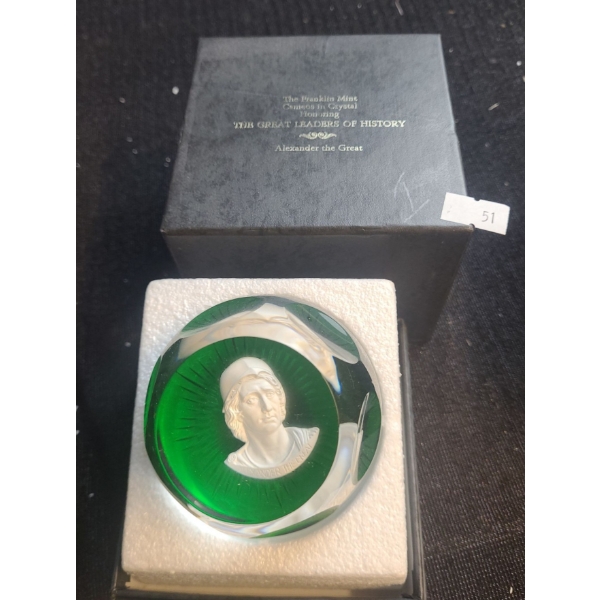 Franklin Mint- Baccarat Cameo in Crystal Paperweight: Alexander the Great