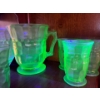 Image 2 : uranium glass juice jug and 6 tall glasses all in amazing condition green in color