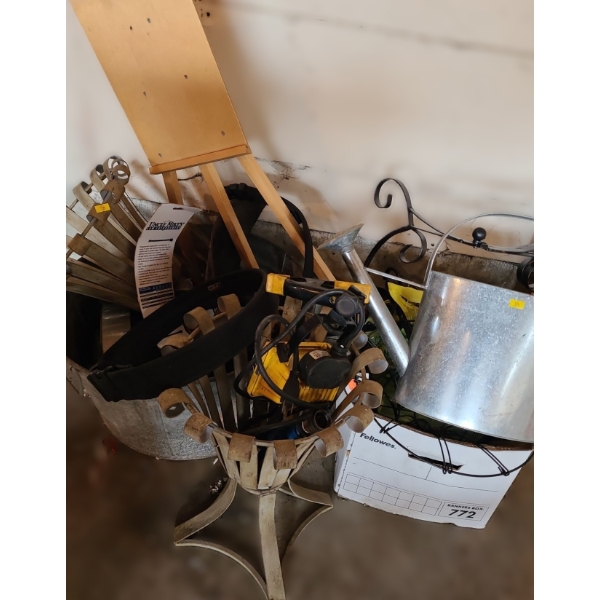 Two Metal Pot Holders 14" Diameter Top, 17 T, Portable Halogen Work Light, Watering Can and More!