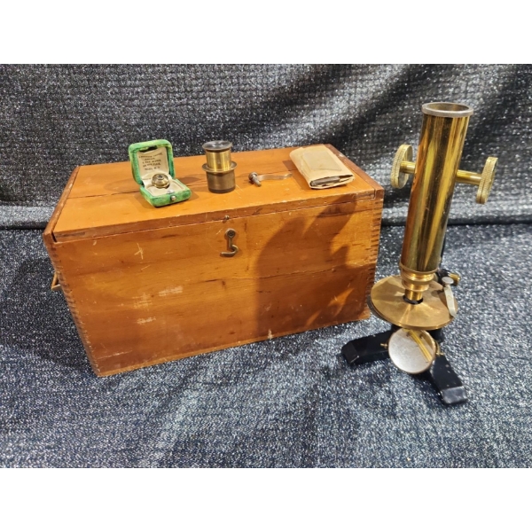 Antique Brass Microscope Early 20th Century Commonly Referred To As A Field Or Travelling Microscope