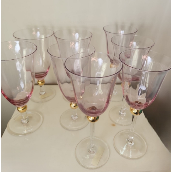 Pink and Gold Glasses, 4 of Each (Beverage and Wine)