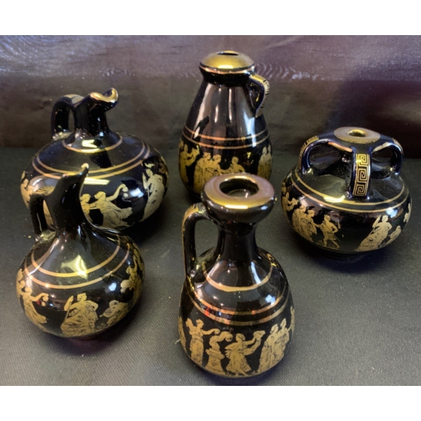 Black & Gold Decorative Serving Vessels Made In Greece (Slight Damage on 2 Pieces)