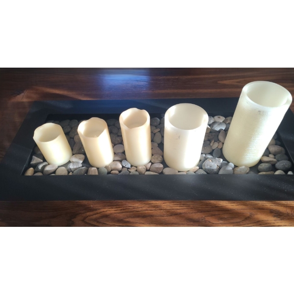 Faux Candles in Metal Tray w/ Pebbles 31.5 X 14 