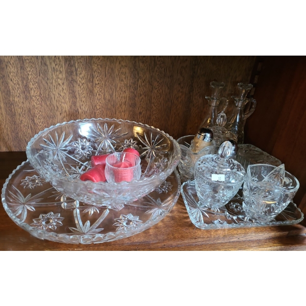 Glass Serving Essentials Including: Tray 13" Diameter, Bowl, Butter Dish, Cream/ Sugar and More!