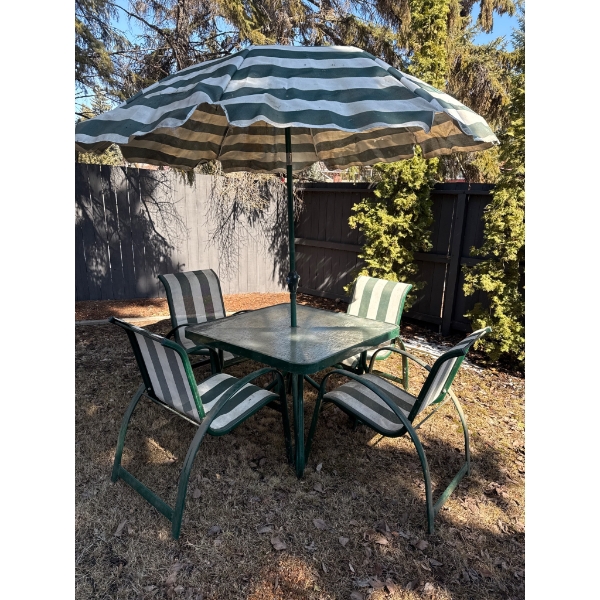 Patio Dining Set With Umbrella and Four Chairs