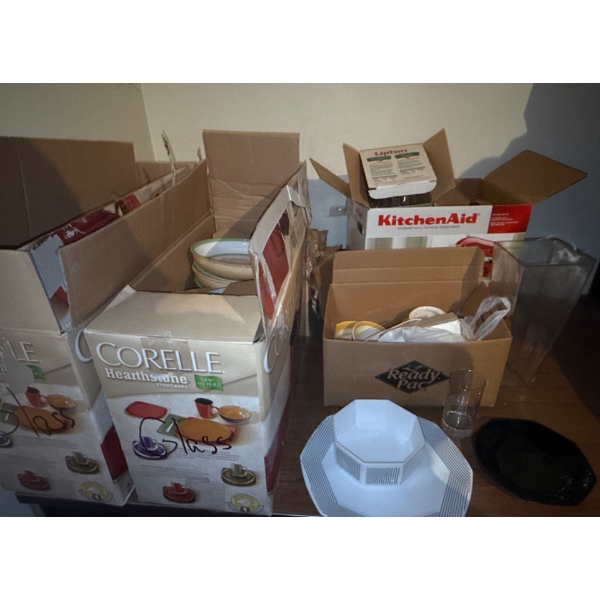 Large Sized Kitchen Collection Incl. Glasses, Corelle Plates, Arcopal France Dishware, Roscher, More