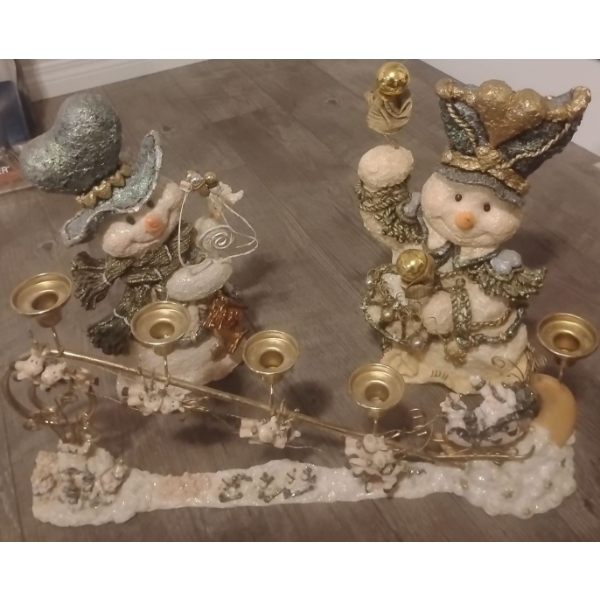 Christmas Candle Holder w/ Snowmen Holiday Decorations 13T