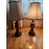 Image 1 : Vintage Table Lamps with Wooden Bases and Fabric Shades, 27 Inches Tall