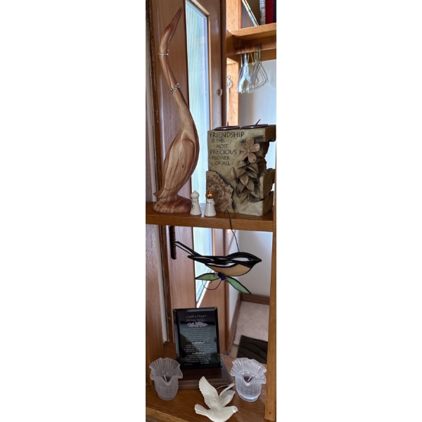 Hand Carved Teak Crane Stained Glass Sparrow Friendship Trophy & More 13T