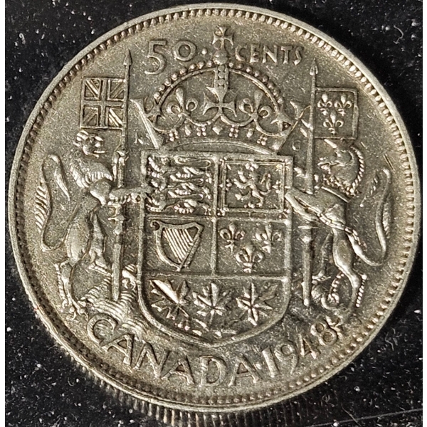 1948 Canadian 50¢ F12 Half Dollar Coin with Protective Plastic Case and Certification