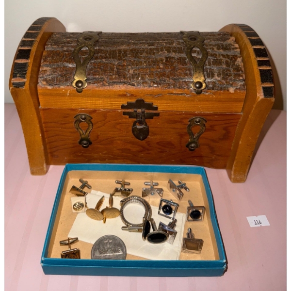 Bundle of Cuff-Links w/ Treasure Chest Like Jewelry Box