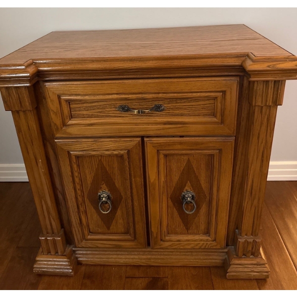 Wood Bed Side Table; 27In Wide, 17In Deep, 26In Tall