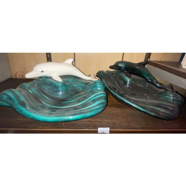 Ying & Yang Ceramic Dolphin Trinket Holders w/ Vintage Playboy Games