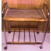 Image 3 : Rolling Metal and Wood Bar Cart with Ceramic Floral Table Lamp