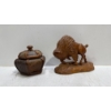 Image 1 : Wooden Trinket Box and Buffalo Carving