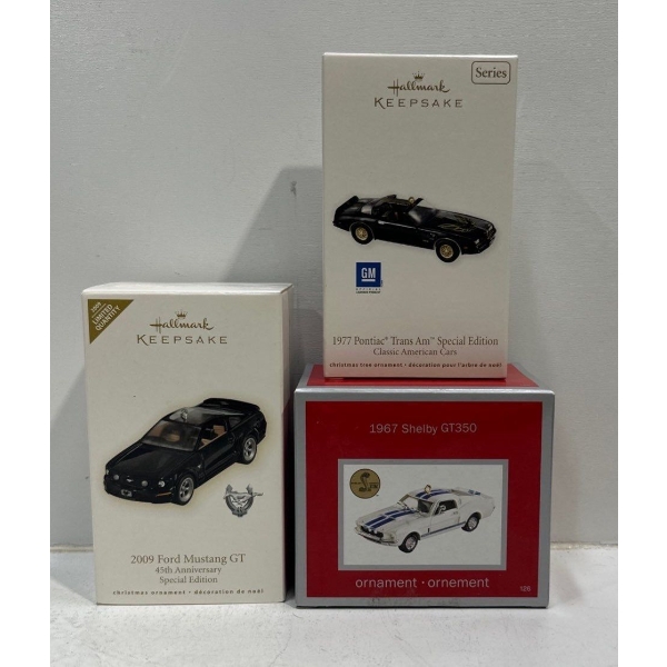 Vehicles- 1977 Trans Am, 2009 Mustang GT, 1967 Shelby GT350 Hallmark Ornaments 