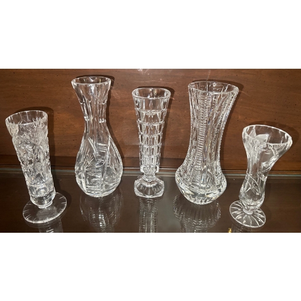 Collection Of Vintage Cut Crystal Vases In Various Patterns & Styles 8"tall