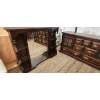 Image 3 : Vintage Dark Wood Bedroom Dresser Set with Intricate Carvings and Brass Hardware ( See Description)