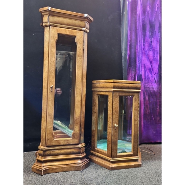 A Pair of Wooden and Glass Illuminated Curio Cabinets - 42h x 16w x 13d- Tested