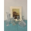 Image 1 : Collection of crystal cut-glass items, toothpick holder, decanter, vase, and candlestick holders. An