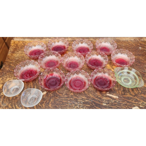 14 Glass Bowls Including Possible Uranium Glass Piece