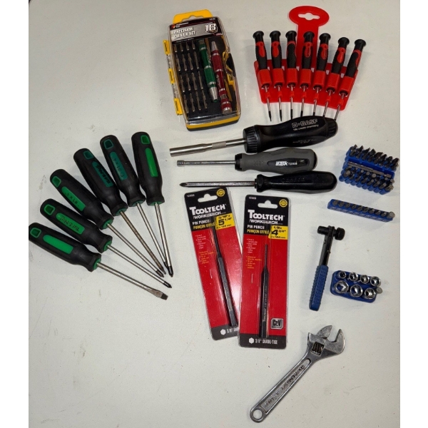 Variety Of Tools- Screwdriver, Pin-Punch, Adjustable Wrench, Hammer-Tooltec