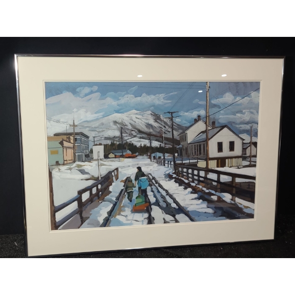 Untitled: Carcross, Artist: Jim Vest, Acrylic on Paper Framed Under Glass 32 X 24