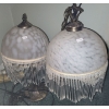 Image 1 : Table Lamp w/ Beaded Glass Shade 20 T, and Hanging Light Fixture 10" Diameter 