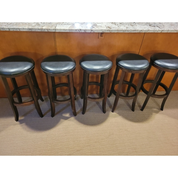 5 Mahogany PU Leather Upholstered Bar Stools 30T