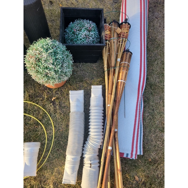 Outdoor Assortment - Tiki Lamps Solar Panel Patio Lights Gazebo Cover Planters & More