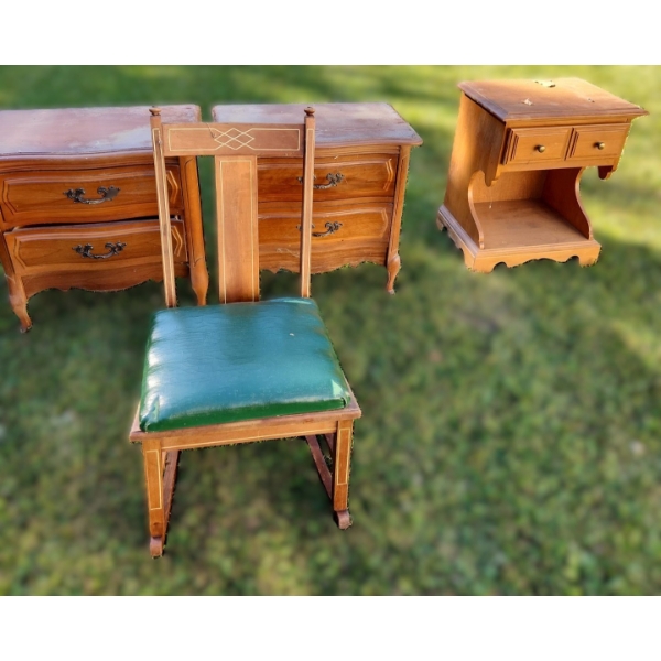 Rocking Chair 14 W, 27 D, 30.5 T and Viscol Nightstands 24 W, 14 D, 23.5 T