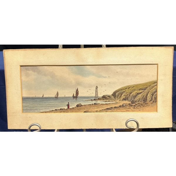 Illegible Signature, Illegible Title Original Watercolour 25.5 Wx12.5H