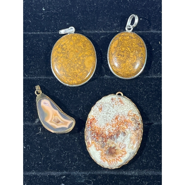 Collection of Multicoloured (predominantly orange) Stone Pendants